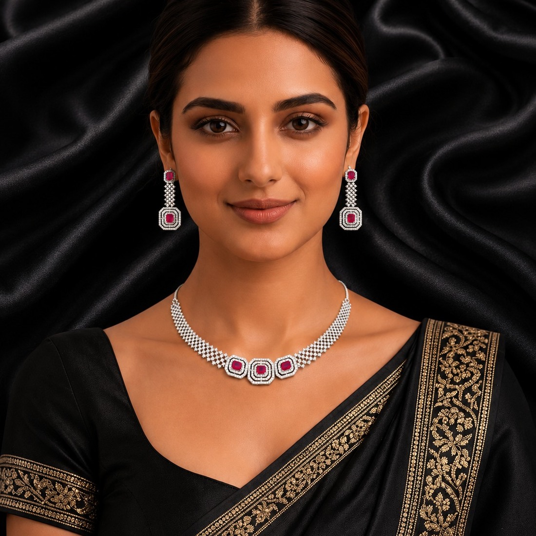 Customer wearing the Venaya Seraphine Glow necklace set